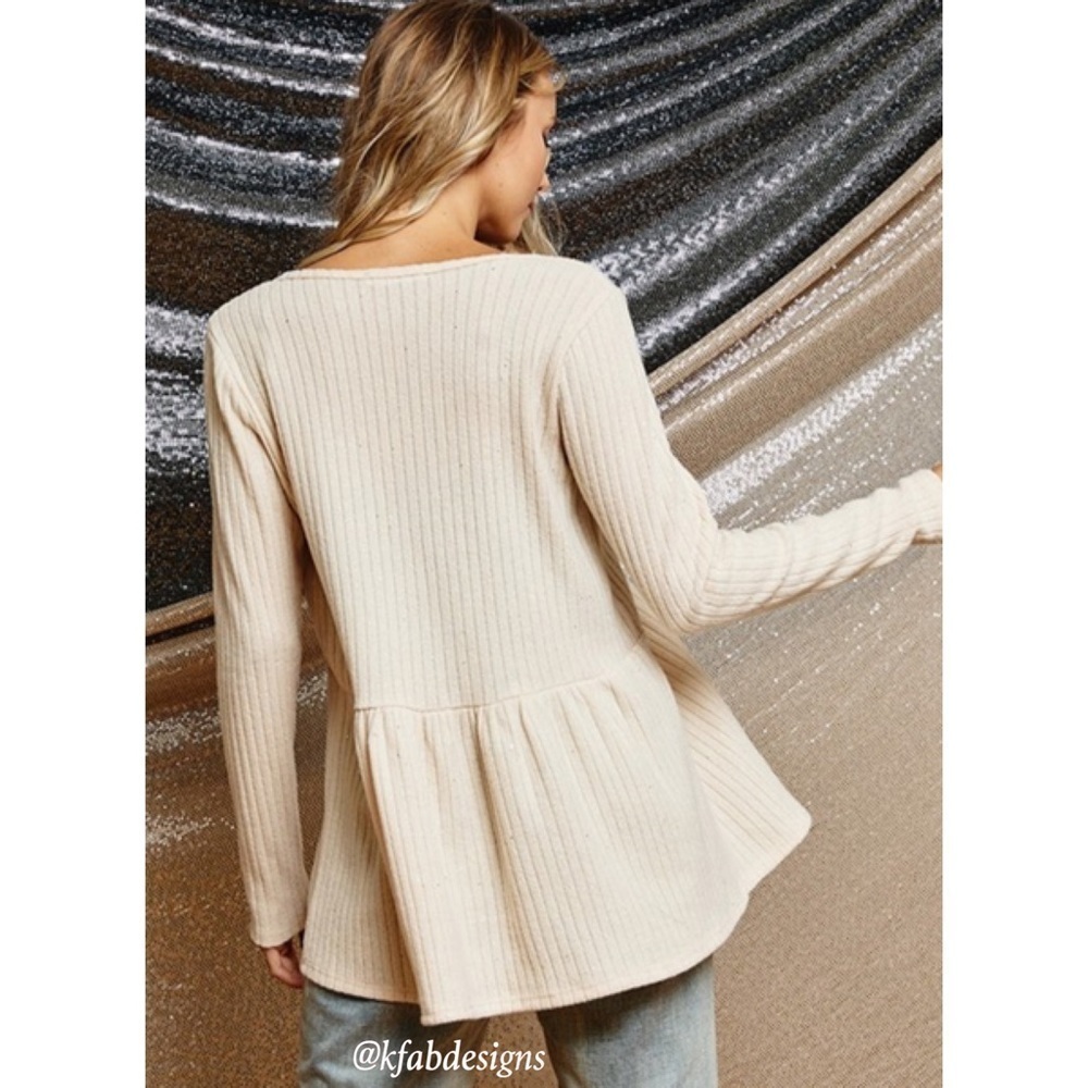 LAST 1! Ces Femme V Neck Ribbed Soft Flowy Top with tiny sparkles! - Picture 4 of 5